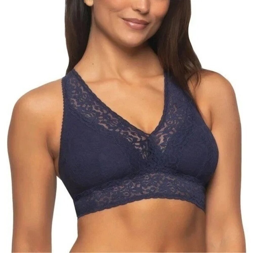 NEW Felina Women's M 2-Pack Lace Bralette Beige & Navy Adjustable Hook M0137